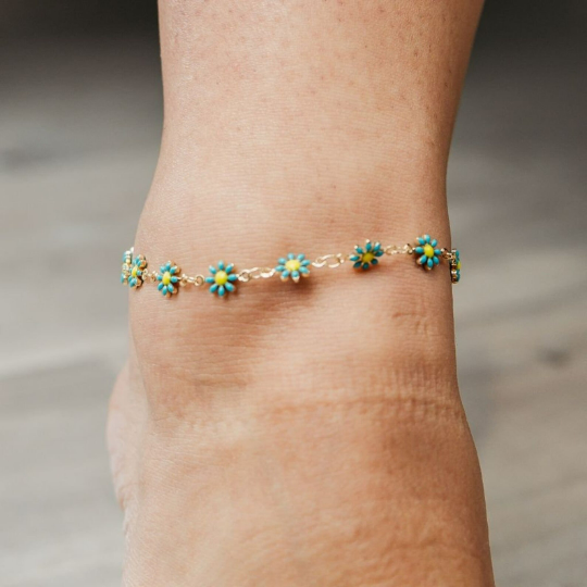 Multicolour Sun Flower Summer Indie Boho Daisy Floral Charms Payal Anklet - ScentiMelti Home Fragrance, Beauty & Gifts UK