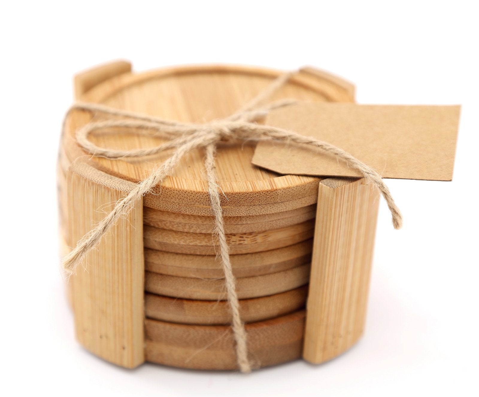 Set Of 6 Round Bamboo Coasters With Holder 12cm - ScentiMelti Home Fragrance, Beauty & Gifts UK