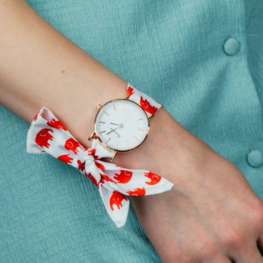 Red Elephant Print Changeable Fabric Strap Boho Tie Wristwatch The Colourful Aura ScentiMelti Wax Melts