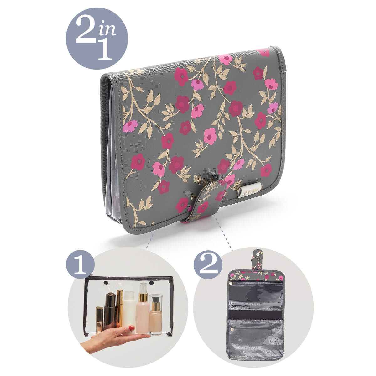 'Kate'  Hanging Beauty Bag in Blossom Charcoal - ScentiMelti Home Fragrance, Beauty & Gifts UK