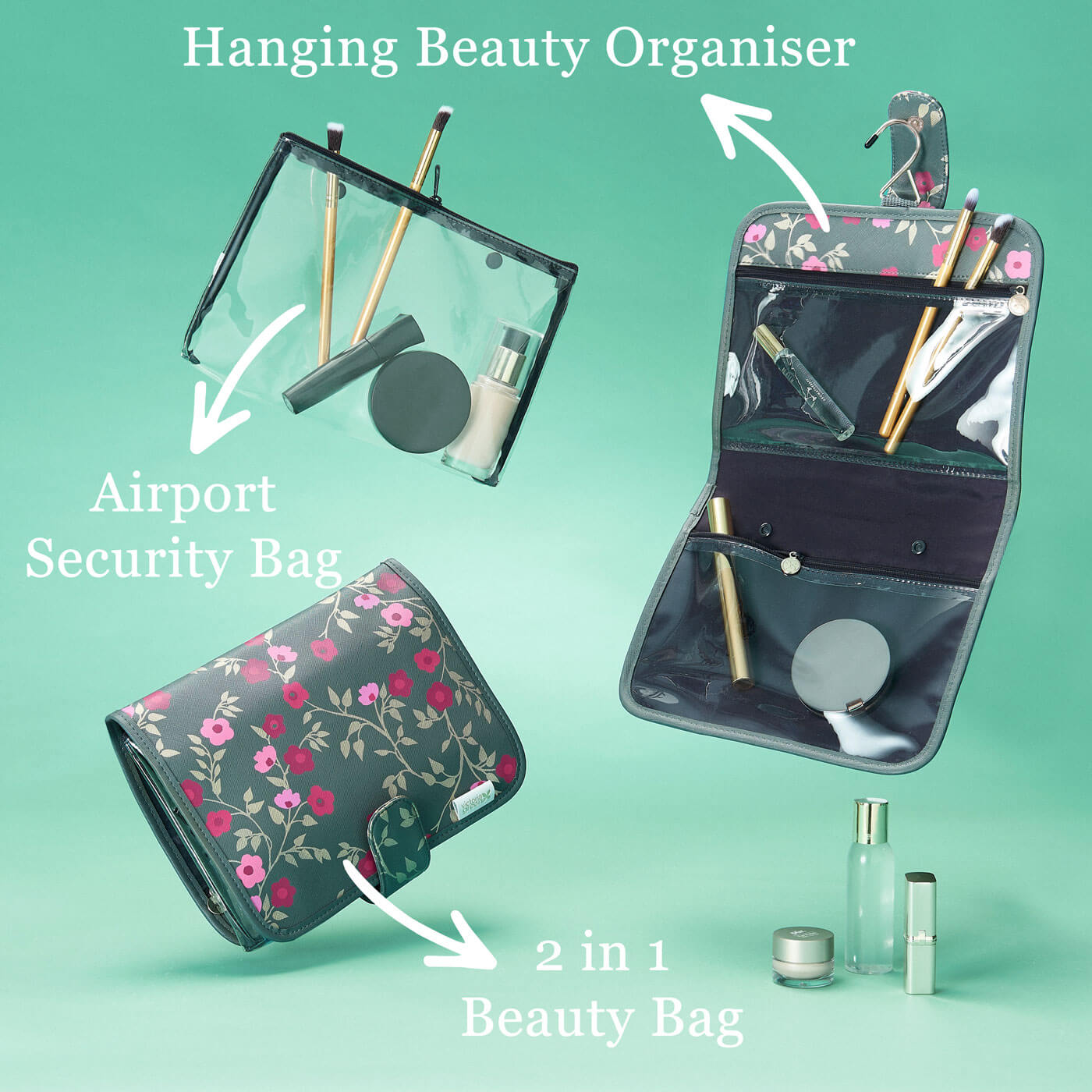 'Kate' Hanging Beauty Bag in Jade - ScentiMelti Home Fragrance, Beauty & Gifts UK