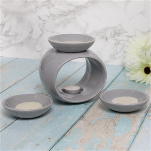 'Positano' Large Rounded Trio Wax Melt Burner with 3 Bowls | GREY - ScentiMelti  'Positano' Large Rounded Trio Wax Melt Burner with 3 Bowls | GREY