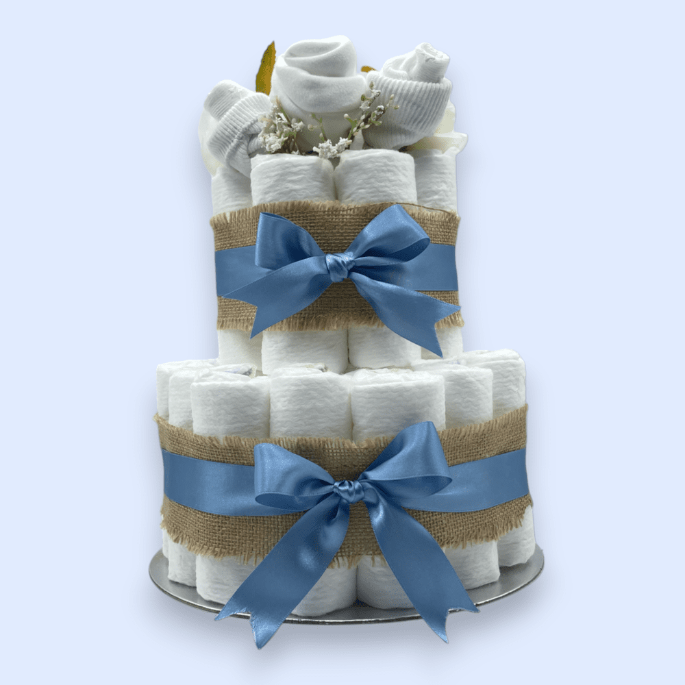 Elegant 2-Tier Naked Nappy Cake with Floral Clothing Arrangement Love & Tiers ScentiMelti Wax Melts