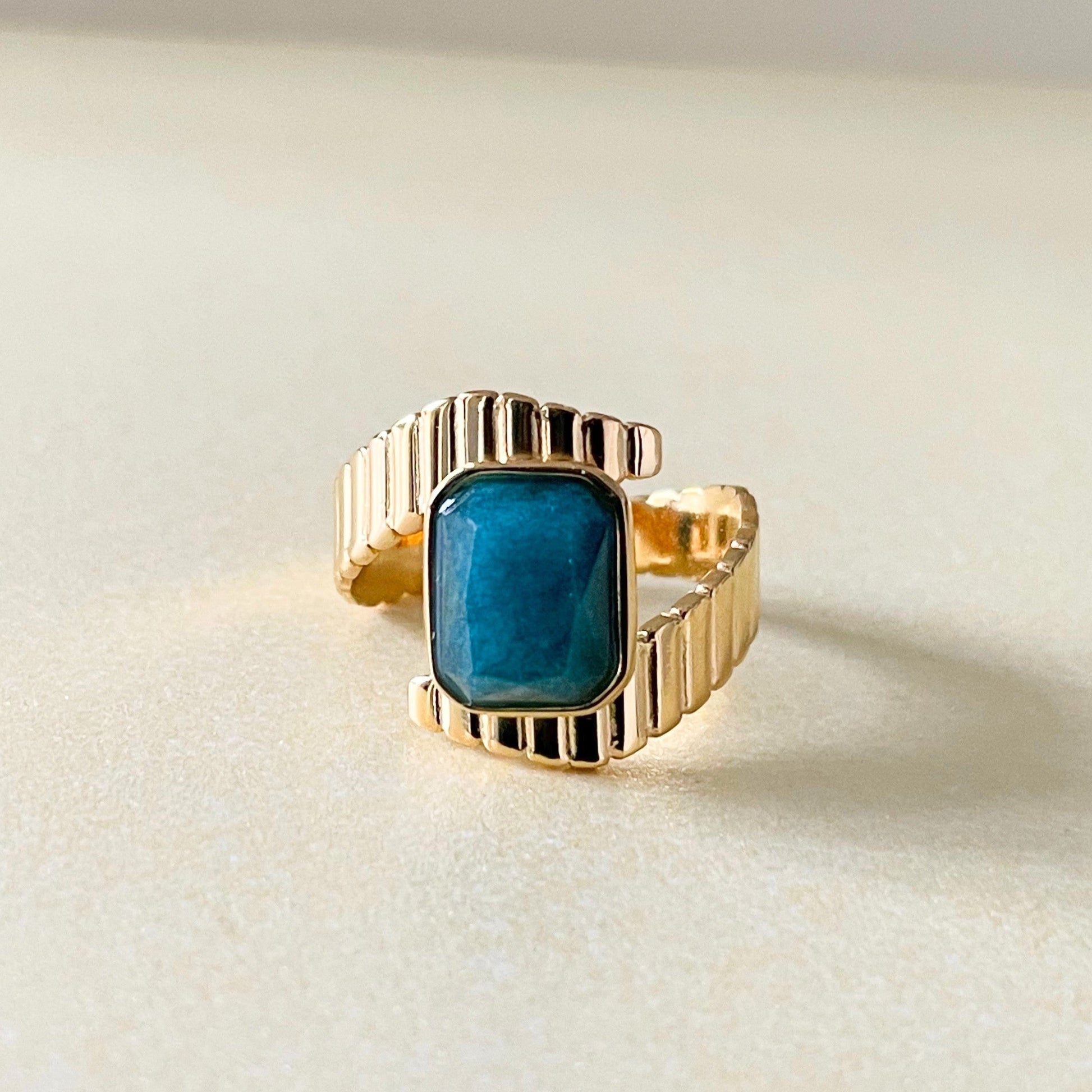 Riva Luxe 18k Gold Plated Apatite Stone Deco Ring - ScentiMelti Home Fragrance, Beauty & Gifts UK