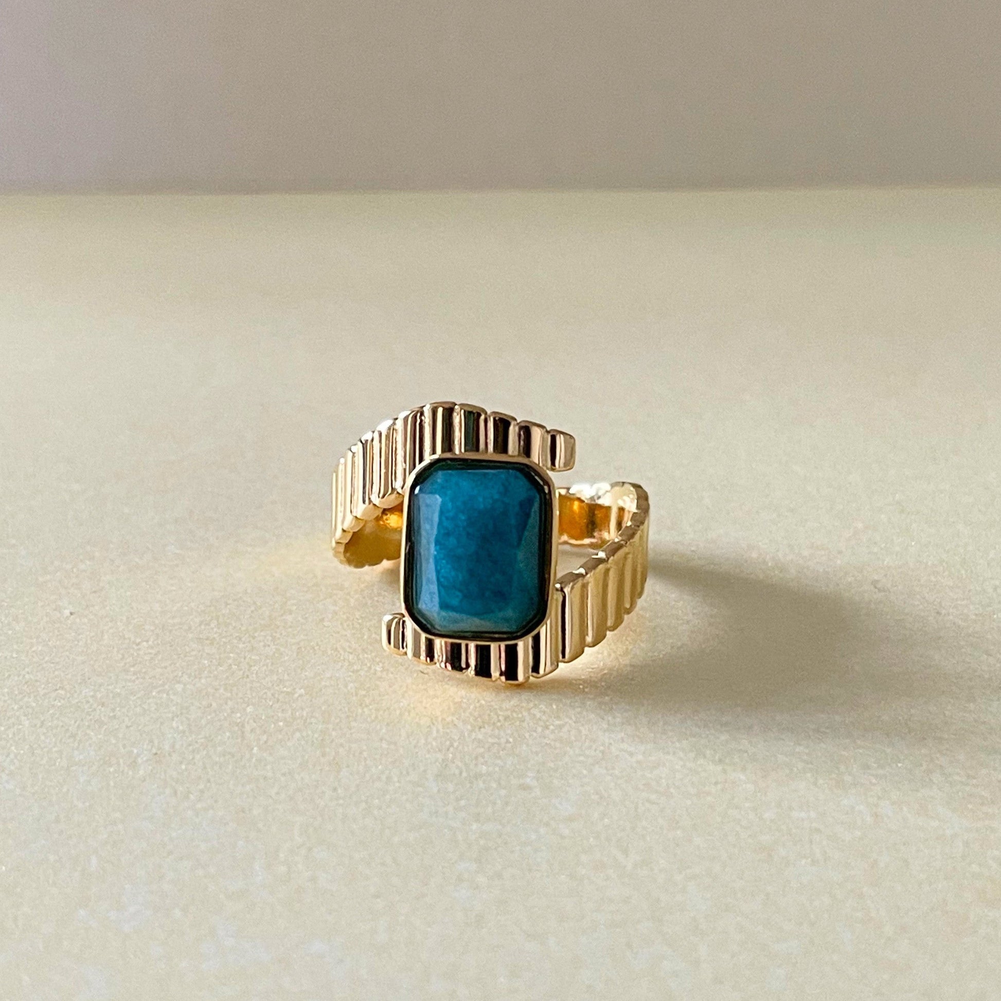 Riva Luxe 18k Gold Plated Apatite Stone Deco Ring - ScentiMelti Home Fragrance, Beauty & Gifts UK