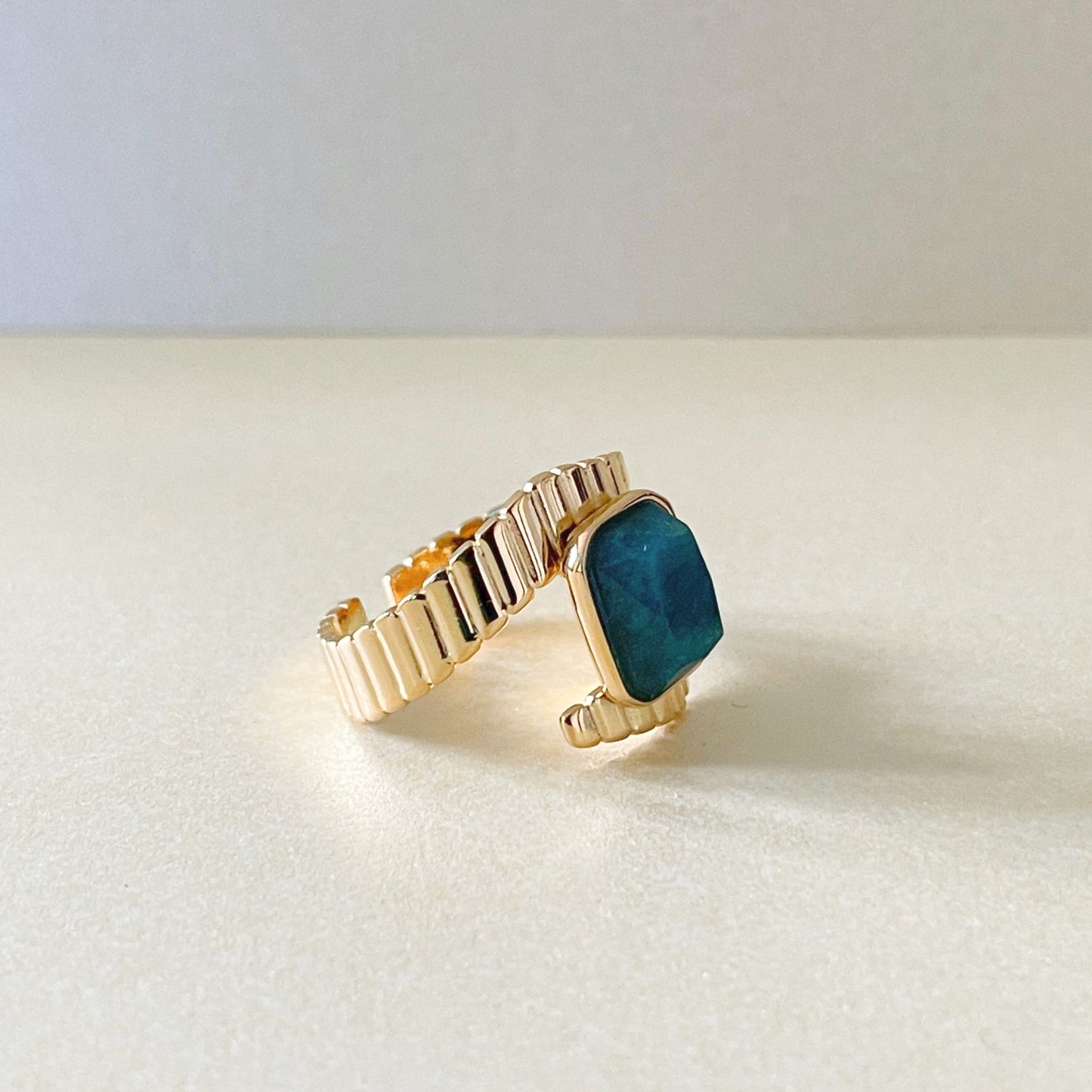 Riva Luxe 18k Gold Plated Apatite Stone Deco Ring - ScentiMelti Home Fragrance, Beauty & Gifts UK