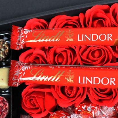 Lindt Lindor Ultimate Gift Hamper With Red Roses - ScentiMelti  Lindt Lindor Ultimate Gift Hamper With Red Roses