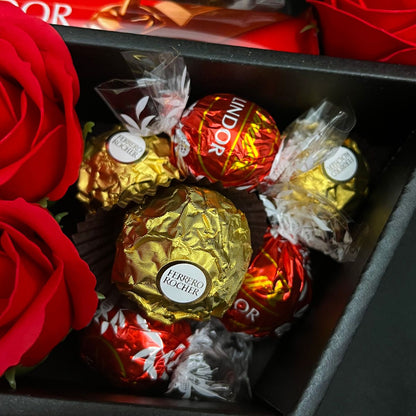 Lindt Lindor & Ferrero Rocher Signature Chocolate Bouquet With Red Roses - ScentiMelti  Lindt Lindor & Ferrero Rocher Signature Chocolate Bouquet With Red Roses