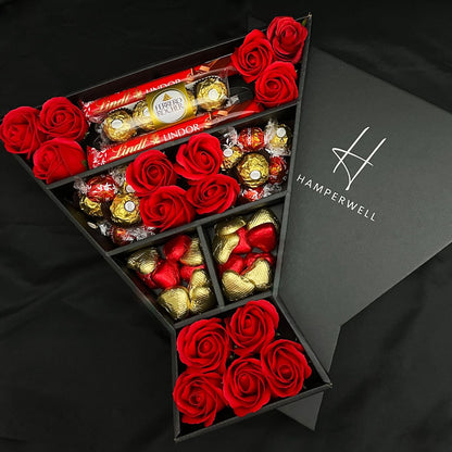 Lindt Lindor & Ferrero Rocher Signature Chocolate Bouquet With Red Roses - ScentiMelti  Lindt Lindor & Ferrero Rocher Signature Chocolate Bouquet With Red Roses