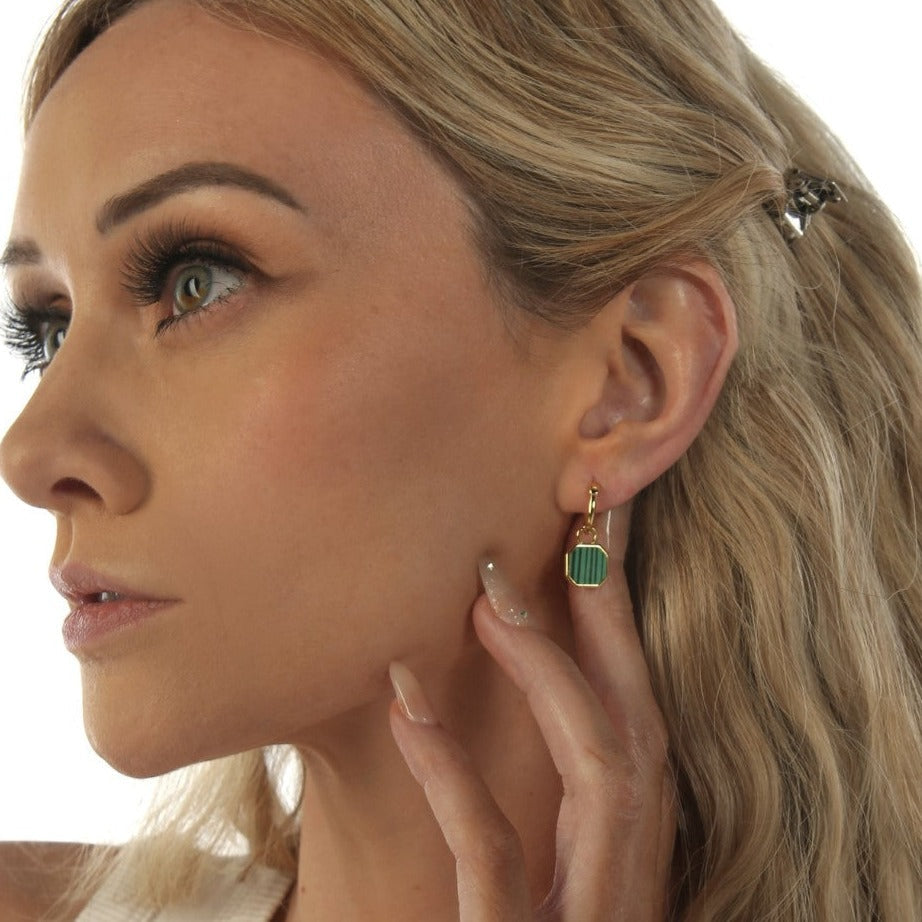 Good Vibes Malachite Charm Hoop Earrings 18K Gold Vermeil Gemsa.co.uk ScentiMelti Wax Melts