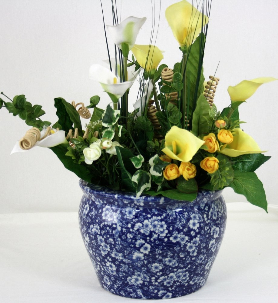 Ceramic Planter, Vintage Blue & White Daisies Design Billies Inks ScentiMelti Wax Melts