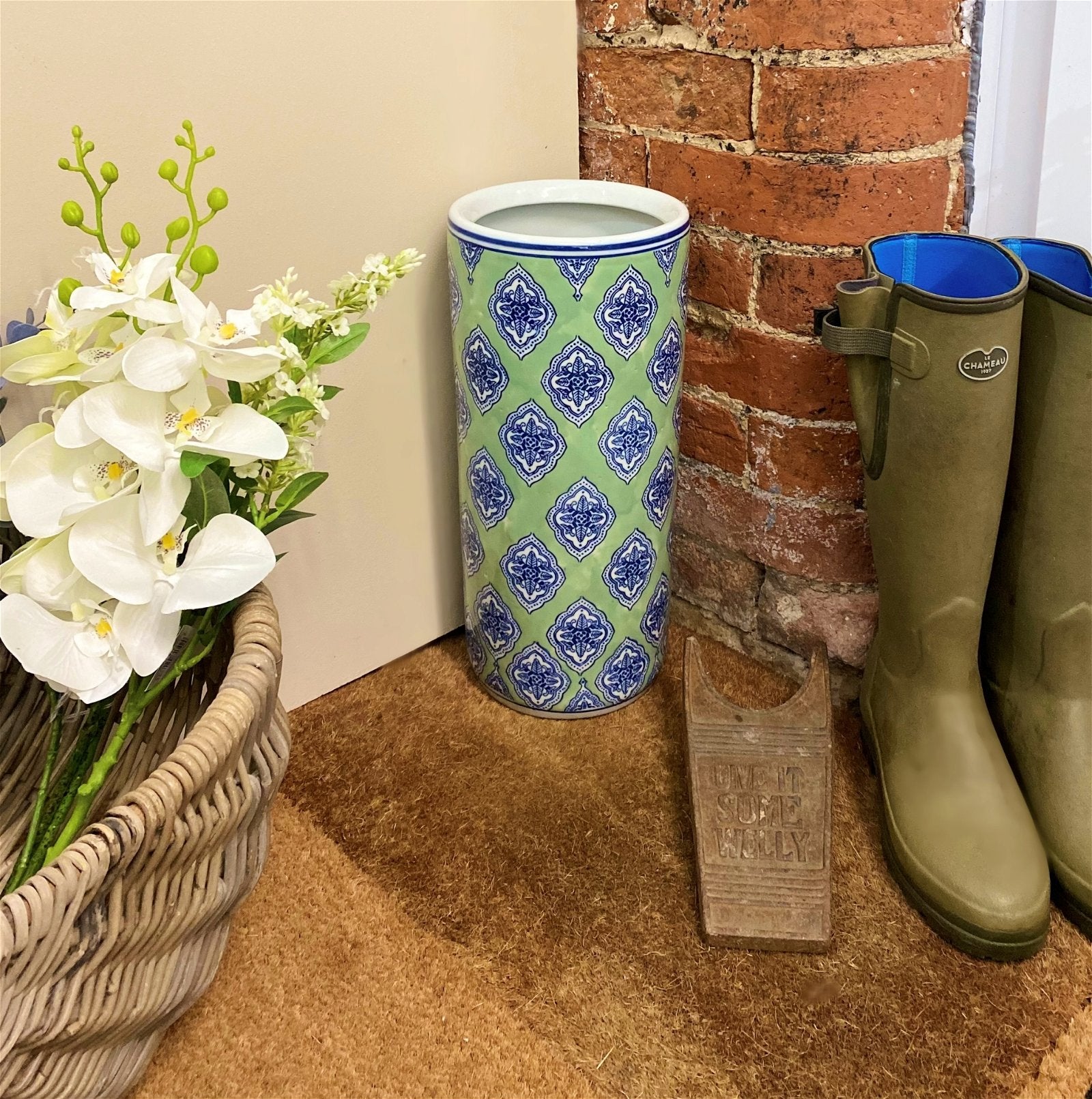 Green and White Diamond Print Umbrella Stand Billies Inks ScentiMelti Wax Melts