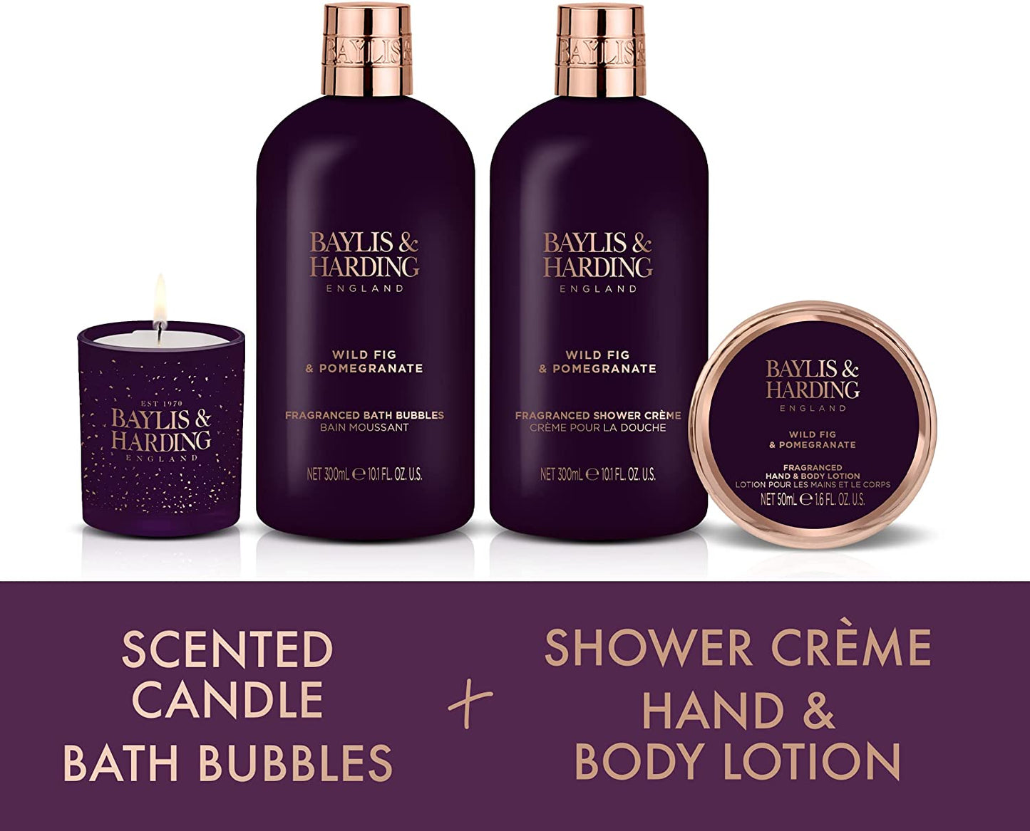 Baylis & Harding Limited Edition Wild Fig & Pomegranate Luxury Candlelit Bathtime Gift Set - Vegan Friendly - ScentiMelti Home Fragrance, Beauty & Gifts UK