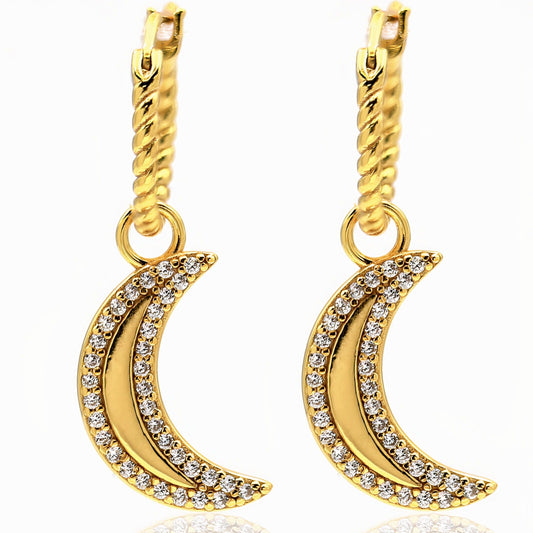 Selena Crescent Moon Pavé Charm Hoop Earrings 18K Gold Vermeil Gemsa.co.uk ScentiMelti Wax Melts