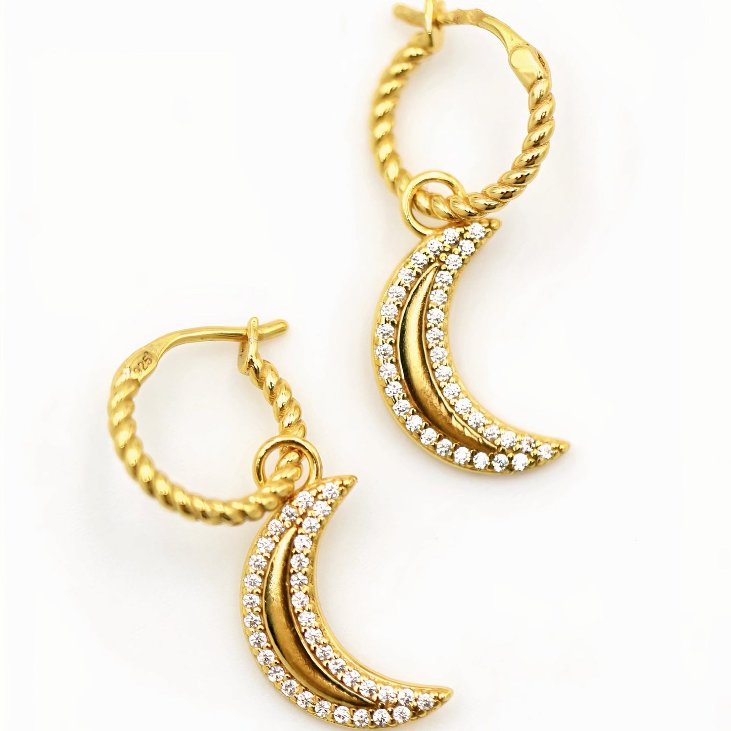 Selena Crescent Moon Pavé Charm Hoop Earrings 18K Gold Vermeil Gemsa.co.uk ScentiMelti Wax Melts