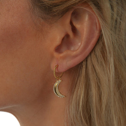 Selena Crescent Moon Pavé Charm Hoop Earrings 18K Gold Vermeil Gemsa.co.uk ScentiMelti Wax Melts