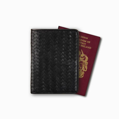 Handwoven Passport Holder, Black: Herringbone Cover | Mantidy®