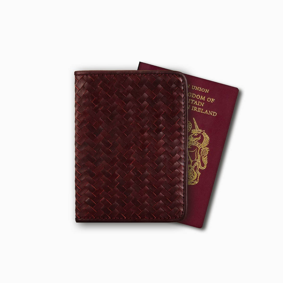 Handwoven Passport Holder, Bordeaux Red: Herringbone Cover | Mantidy®