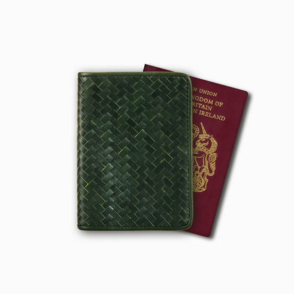 Handwoven Passport Holder, Racing Green: Herringbone Cover | Mantidy®