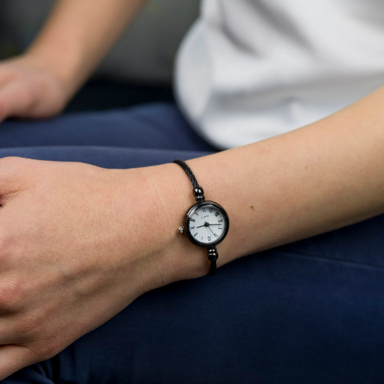 Black Stainless Steel Roman White Dial Bangle Adjustable Bracelet Watch - ScentiMelti Home Fragrance, Beauty & Gifts UK