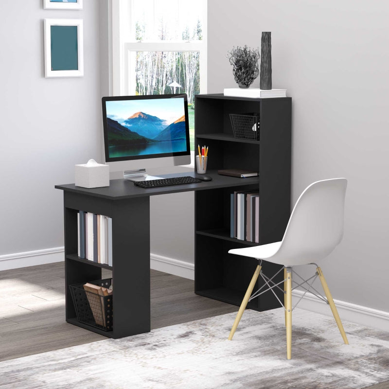 120cm Modern Computer Desk Bookshelf Study Table Workstation PC Laptop Writing Home Office 6 Shelves Black - ScentiMelti Home Fragrance, Beauty & Gifts UK