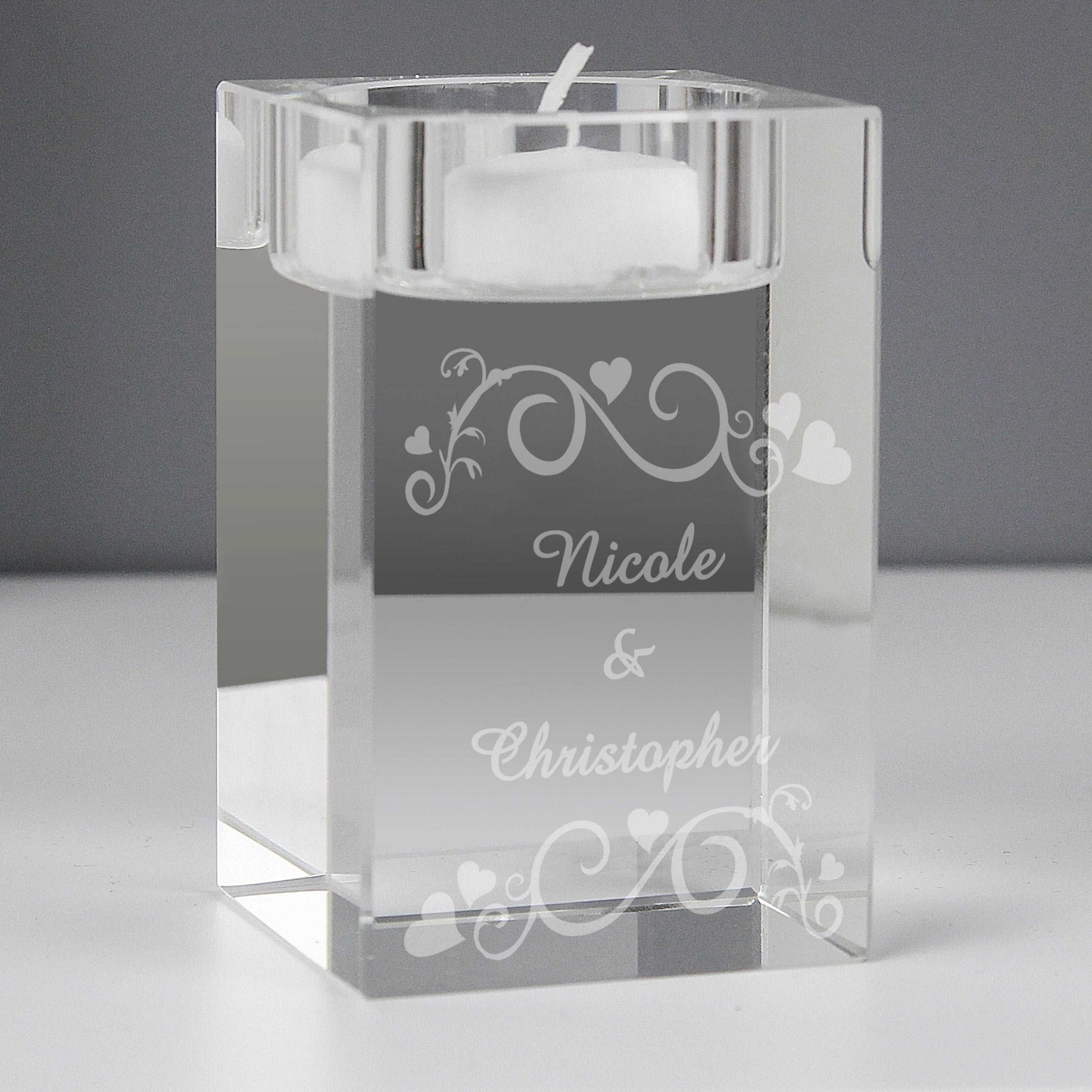 Ornate Swirl personalised Glass Tea Light Candle Holder Sweetlea Gifts Ltd ScentiMelti Wax Melts