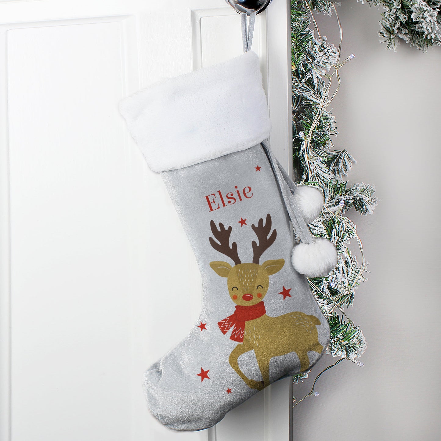 Personalised Reindeer Silver Grey Stocking - ScentiMelti Home Fragrance, Beauty & Gifts UK