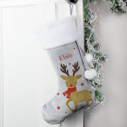 Personalised Reindeer Silver Grey Stocking - ScentiMelti Home Fragrance, Beauty & Gifts UK