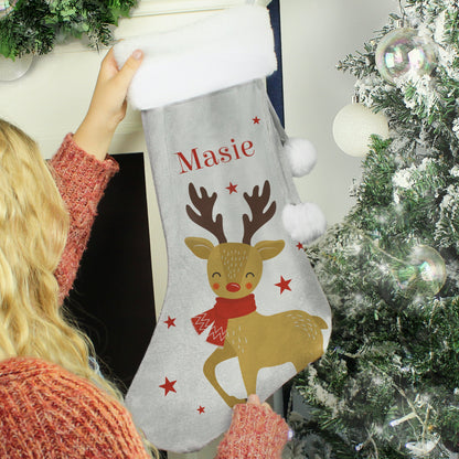 Personalised Reindeer Silver Grey Stocking - ScentiMelti Home Fragrance, Beauty & Gifts UK