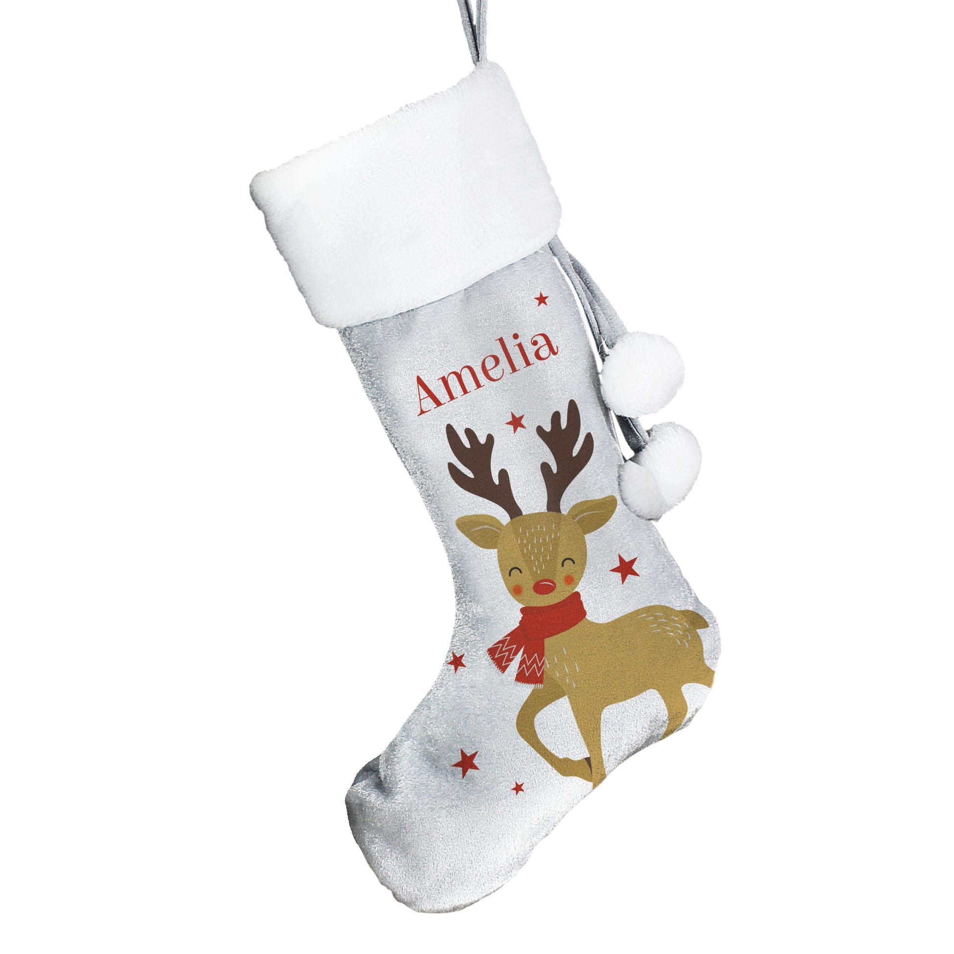 Personalised Reindeer Silver Grey Stocking - ScentiMelti Home Fragrance, Beauty & Gifts UK