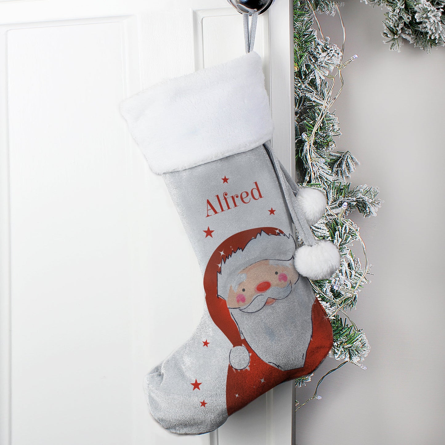 Personalised Santa Silver Grey Stocking - ScentiMelti Home Fragrance, Beauty & Gifts UK