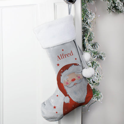 Personalised Santa Silver Grey Stocking - ScentiMelti Home Fragrance, Beauty & Gifts UK