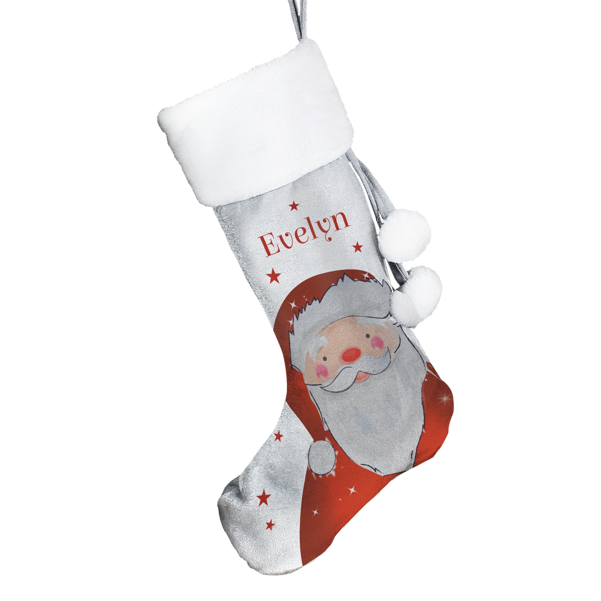 Personalised Santa Silver Grey Stocking - ScentiMelti Home Fragrance, Beauty & Gifts UK