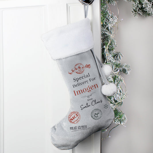 Personalised Special Delivery Silver Grey Stocking - ScentiMelti Home Fragrance, Beauty & Gifts UK