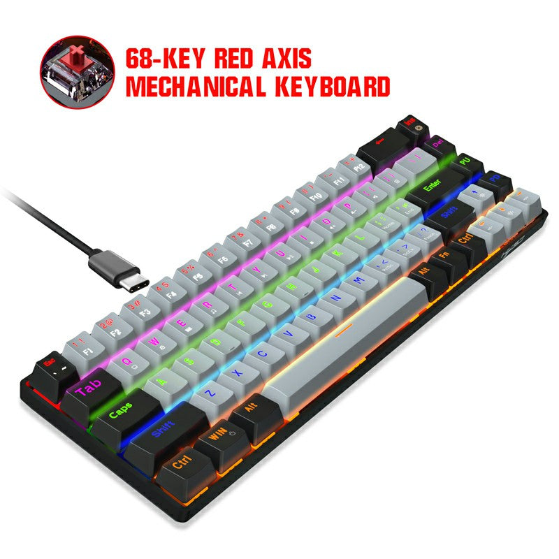 V800 68 Keys Keycap RGB Lighting Effect Metal Panel Mechanical Keyboard Grey - ScentiMelti Home Fragrance, Beauty & Gifts UK