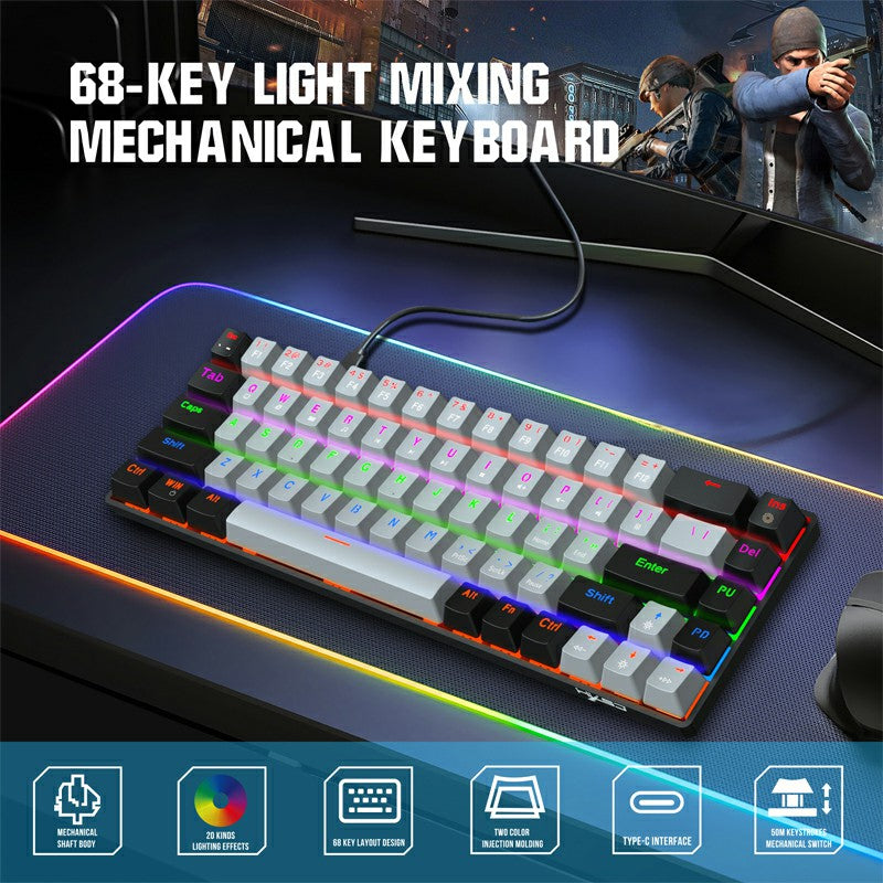 V800 68 Keys Keycap RGB Lighting Effect Metal Panel Mechanical Keyboard Grey - ScentiMelti Home Fragrance, Beauty & Gifts UK