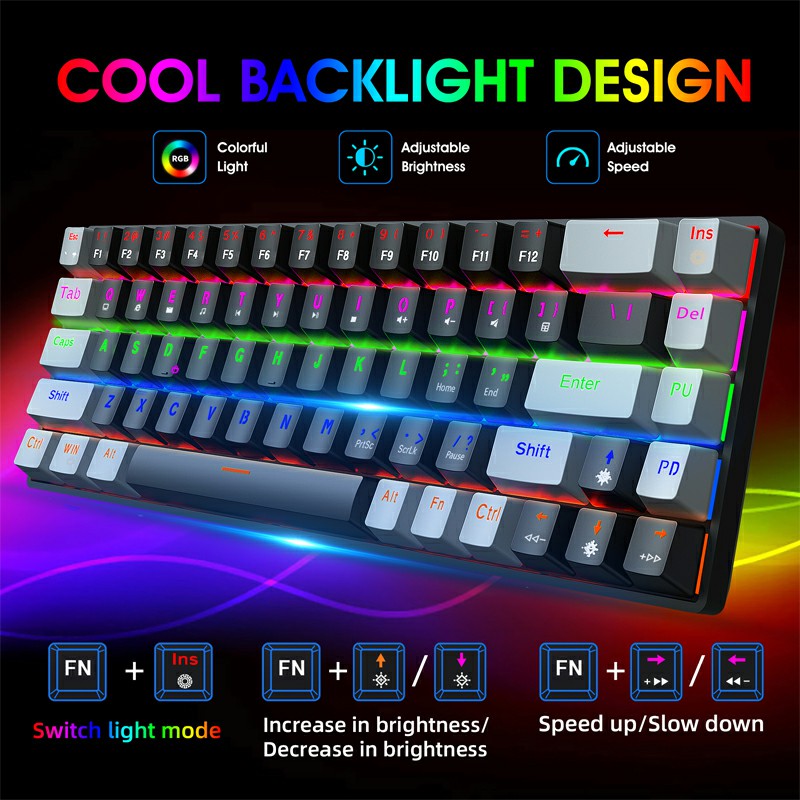 V800 68 Keys Keycap RGB Lighting Effect Metal Panel Blue-Switch Mechanical Keyboard - ScentiMelti Home Fragrance, Beauty & Gifts UK