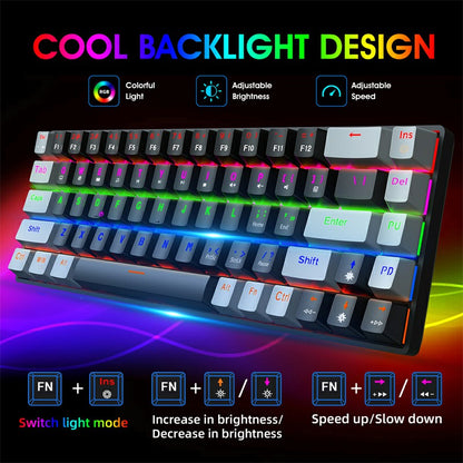 V800 68 Keys Keycap RGB Lighting Effect Metal Panel Blue-Switch Mechanical Keyboard - ScentiMelti Home Fragrance, Beauty & Gifts UK