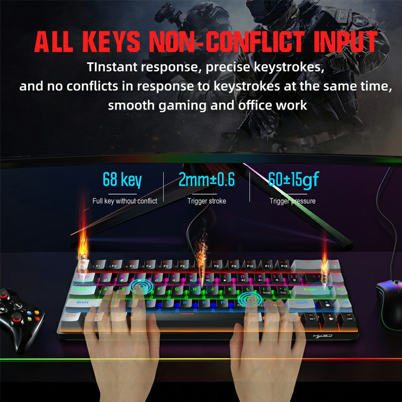 V800 68 Keys Keycap RGB Lighting Effect Metal Panel Blue-Switch Mechanical Keyboard - ScentiMelti Home Fragrance, Beauty & Gifts UK