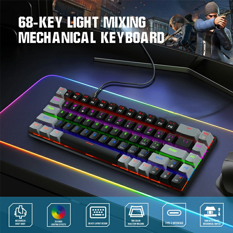 V800 68 Keys Keycap RGB Lighting Effect Metal Panel Blue-Switch Mechanical Keyboard - ScentiMelti Home Fragrance, Beauty & Gifts UK