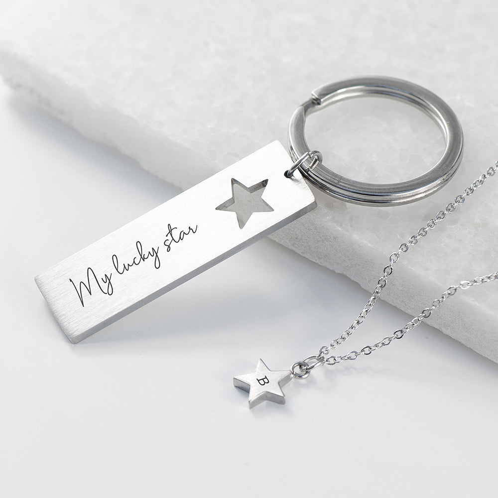 Personalised Lucky Star Necklace & Keyring Set - ScentiMelti Home Fragrance, Beauty & Gifts UK