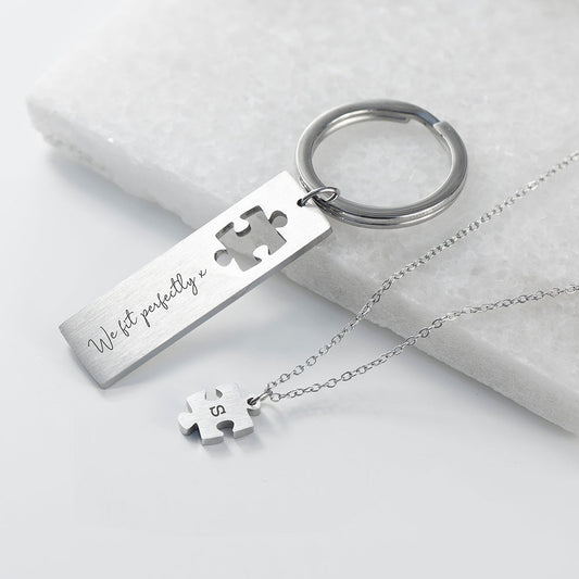 Personalised Perfect Fit Puzzle Piece Necklace & Keyring Set - ScentiMelti Home Fragrance, Beauty & Gifts UK