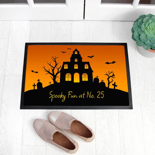 Personalised Halloween Spooky House Indoor Doormat - ScentiMelti Home Fragrance, Beauty & Gifts UK