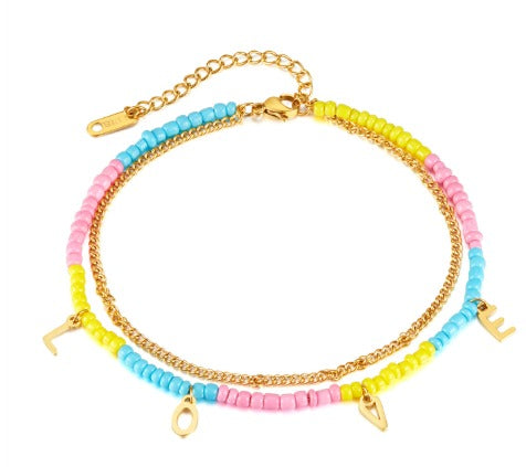 Molly Layered Beaded Love Charm Anklet - ScentiMelti Home Fragrance, Beauty & Gifts UK