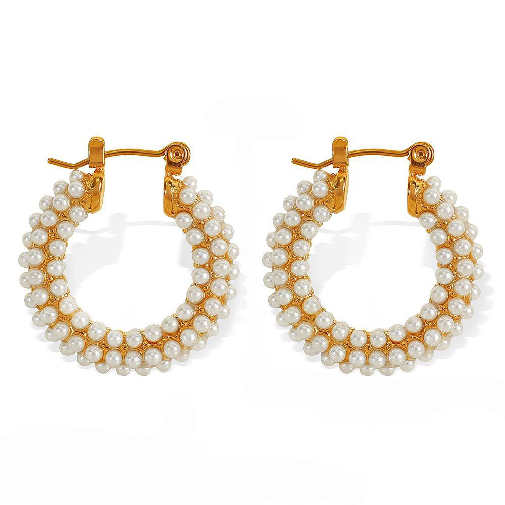 Siren Luxe 18k Gold Plated Pearl Studded Hoop Earrings - ScentiMelti Home Fragrance, Beauty & Gifts UK