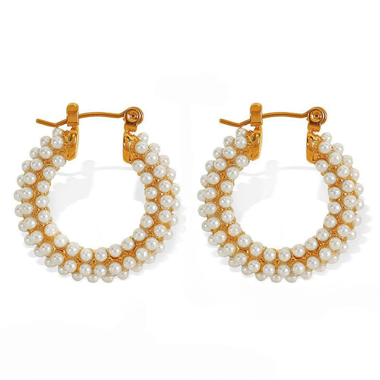 Siren Luxe 18k Gold Plated Pearl Studded Hoop Earrings - ScentiMelti Home Fragrance, Beauty & Gifts UK