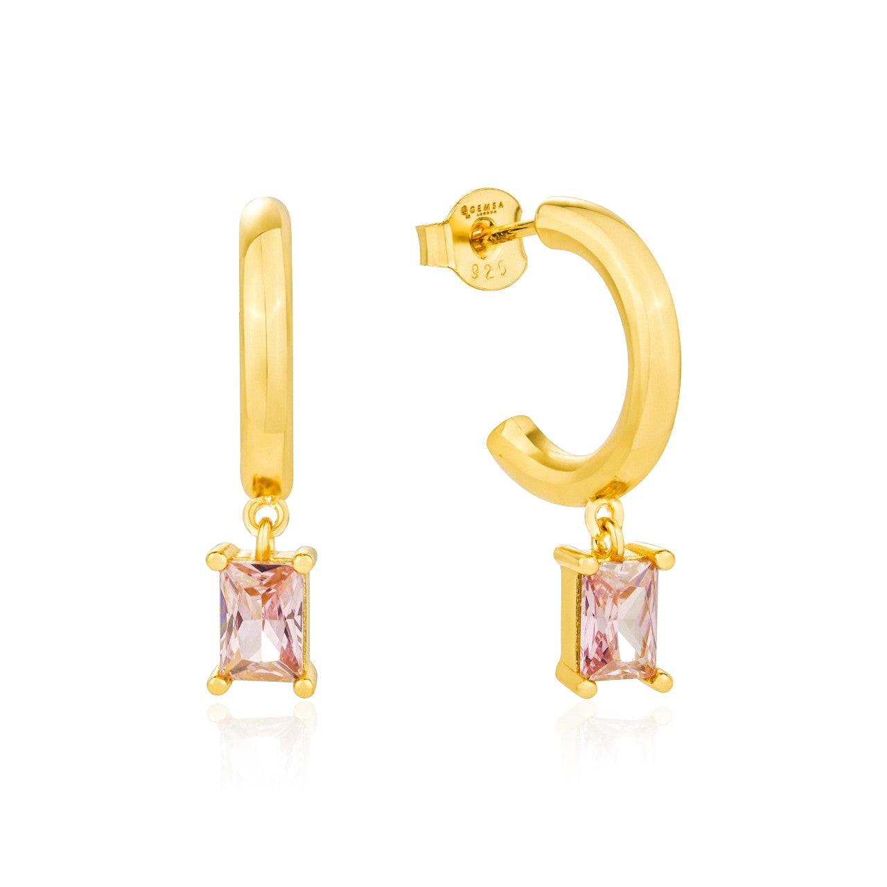 Pink Candy Baguette Charm Hoop Earrings 18K Gold on Sterling Silver - ScentiMelti Home Fragrance, Beauty & Gifts UK