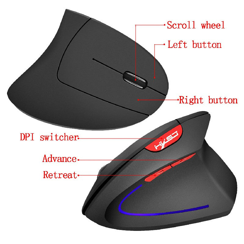 2.4GHz Wireless 4-Keys 2400 DPI Adjustable Ergonomics Optical Vertical Mouse in Striking Black / Red - ScentiMelti Home Fragrance, Beauty & Gifts UK