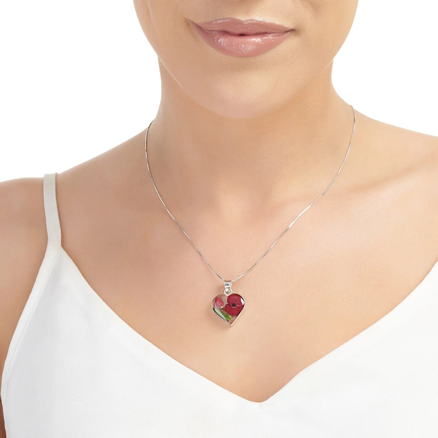 Miniature Rose & Poppy Heart Pendant Necklace | Handmade with Real Flowers - ScentiMelti Home Fragrance, Beauty & Gifts UK