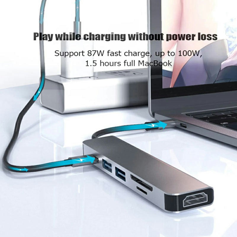 USB C Hub 6 in 1 Multiport Adapter 4K HDMI Video PD Charging SD/TF Card Slot for MacBook Phone Type C Equipment - ScentiMelti Home Fragrance, Beauty & Gifts UK